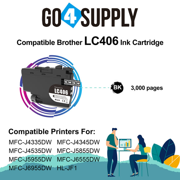 Compatible Brother LC406 LC-406 Black Ink Cartridge Replacement for MFC-J4335DW MFC-J4345DW MFC-J4535DW MFC-J5855DW MFC-J5955DW MFC-J6555DW MFC-J6955DW HL-JF1 Printer