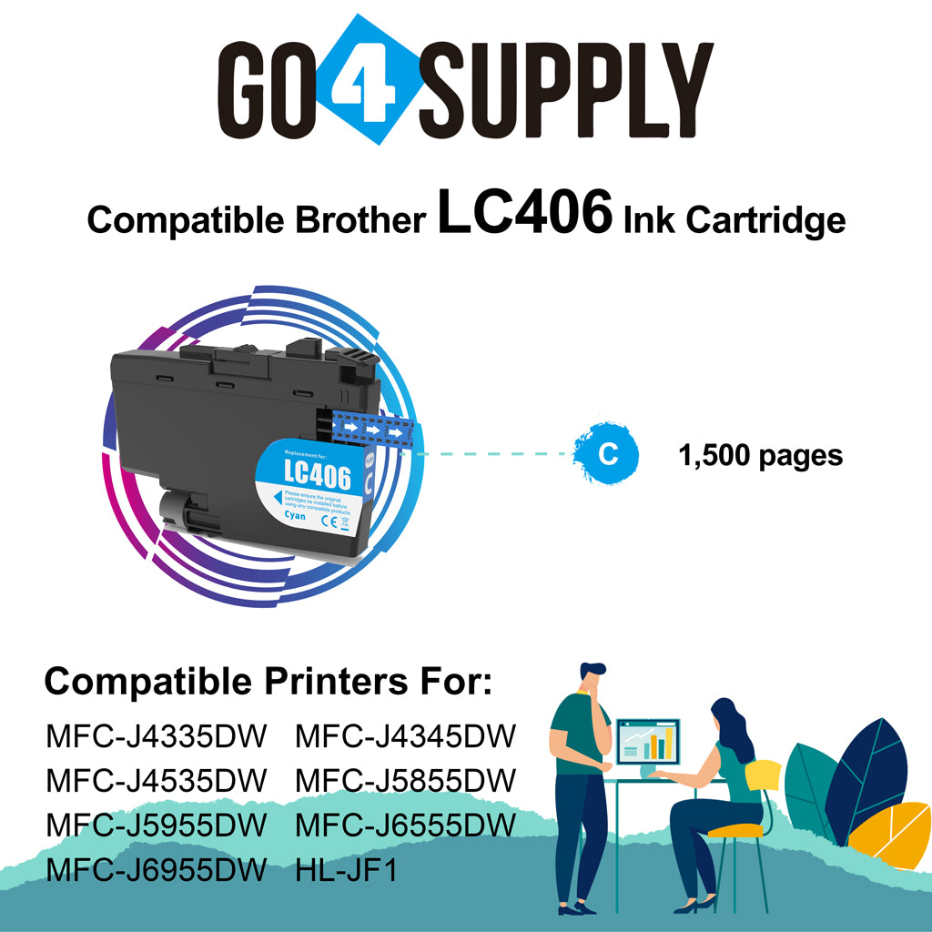 Compatible Brother LC406 LC-406 Cyan Ink Cartridge Replacement for MFC-J4335DW MFC-J4345DW MFC-J4535DW MFC-J5855DW MFC-J5955DW MFC-J6555DW MFC-J6955DW HL-JF1 Printer