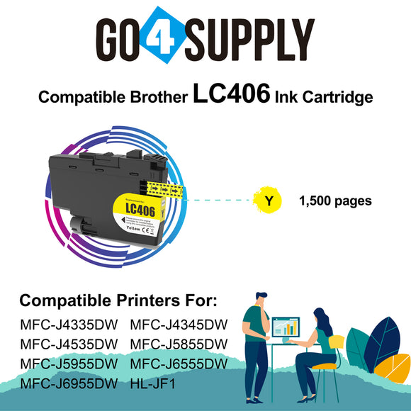 Compatible Brother LC406 LC-406 Yellow Ink Cartridge Replacement for MFC-J4335DW MFC-J4345DW MFC-J4535DW MFC-J5855DW MFC-J5955DW MFC-J6555DW MFC-J6955DW HL-JF1 Printer