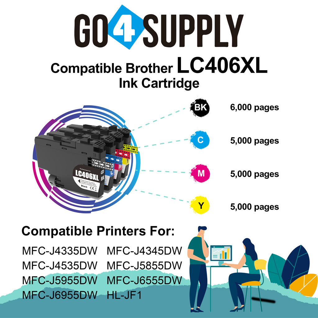 Compatible Brother LC406XL LC-406XL (BCMY) Set Combo Ink Cartridge Replacement for MFC-J4335DW MFC-J4345DW MFC-J4535DW MFC-J5855DW MFC-J5955DW MFC-J6555DW MFC-J6955DW HL-JF1