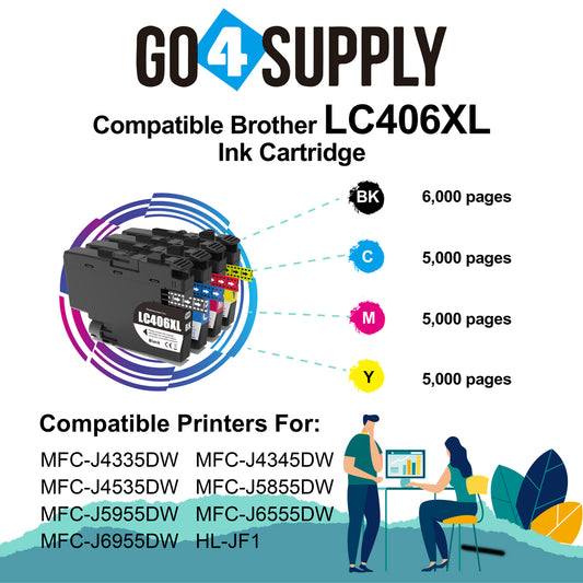 Compatible Brother LC406XL LC-406XL (BCMY) Set Combo Ink Cartridge Replacement for MFC-J4335DW MFC-J4345DW MFC-J4535DW MFC-J5855DW MFC-J5955DW MFC-J6555DW MFC-J6955DW HL-JF1