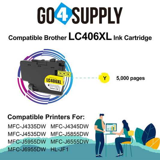 Compatible Brother LC406XL LC-406XL Yellow Ink Cartridge Replacement for MFC-J4335DW MFC-J4345DW MFC-J4535DW MFC-J5855DW MFC-J5955DW MFC-J6555DW MFC-J6955DW HL-JF1 Printer