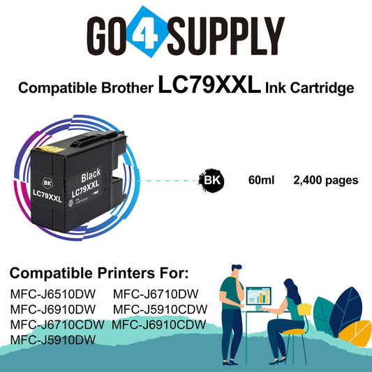Compatible Brother Black LC79XXL LC-79 XXL Ink Cartridge Used for Brother MFC-J6510DW, MFC-J6710DW, MFC-J6910DW, MFC-J5910CDW, MFC-J6710CDW, MFC-J6910CDW, MFC-J5910DW Printers