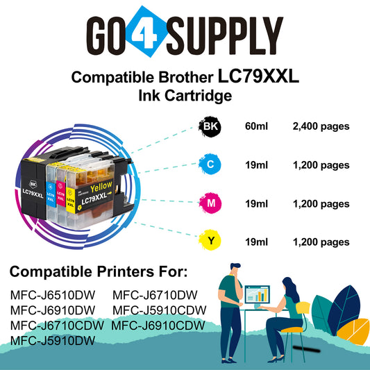 Compatible Combo Set Brother LC79XXL LC-79 XXL Ink Cartridge Used for Brother MFC-J6510DW, MFC-J6710DW, MFC-J6910DW, MFC-J5910CDW, MFC-J6710CDW, MFC-J6910CDW, MFC-J5910DW Printers
