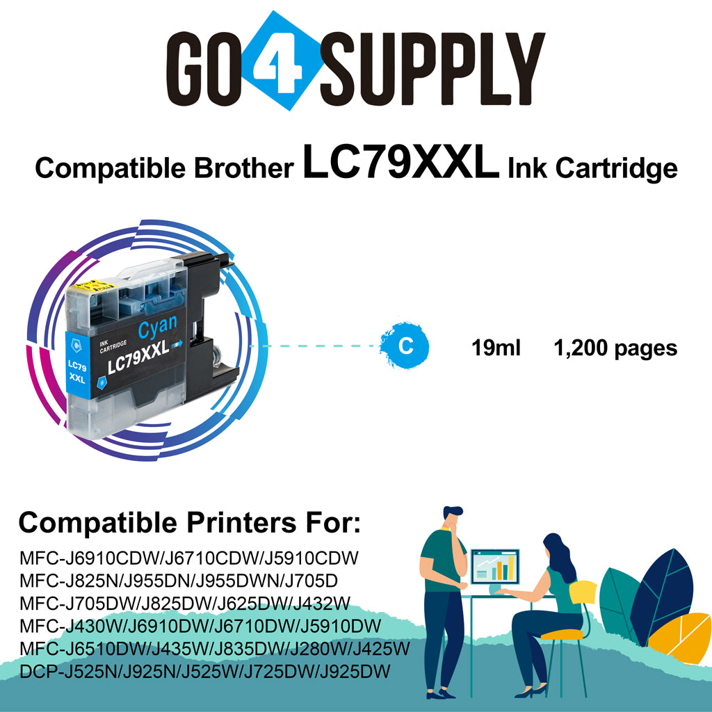 Compatible Brother Cyan LC79XXL LC-79 XXL Ink Cartridge Used for Brother MFC-J6510DW, MFC-J6710DW, MFC-J6910DW, MFC-J5910CDW, MFC-J6710CDW, MFC-J6910CDW, MFC-J5910DW Printers