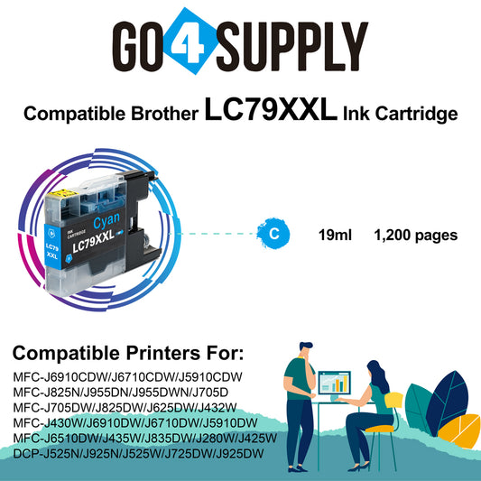 Compatible Brother Cyan LC79XXL LC-79 XXL Ink Cartridge Used for Brother MFC-J6510DW, MFC-J6710DW, MFC-J6910DW, MFC-J5910CDW, MFC-J6710CDW, MFC-J6910CDW, MFC-J5910DW Printers