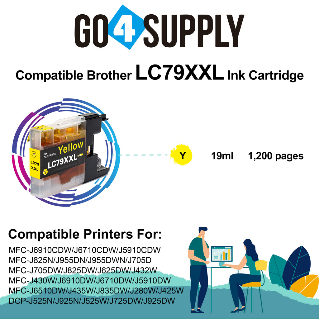 Compatible Brother Yellow LC79XXL LC-79 XXL Ink Cartridge Used for Brother MFC-J6510DW, MFC-J6710DW, MFC-J6910DW, MFC-J5910CDW, MFC-J6710CDW, MFC-J6910CDW, MFC-J5910DW Printers