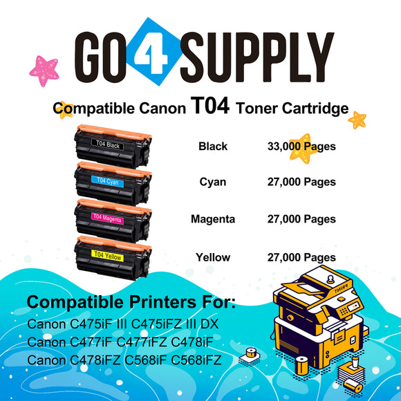 Compatible Canon T04 Set Toner Cartridge Used for Canon C475iF III C475iFZ III DX C477iF C477iFZ C478iF C478iFZ C568iF C568iFZ Printers (BCMY)