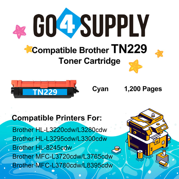 Compatible Brother TN-229 TN229 Cyan Toner Cartridge Used for Brother HL-L3220cdw L3280cdw L3295cdw L3300cdw 8245cdw MFC-L3720cdw L3765cdw L3780cdw L8395cdw Printers