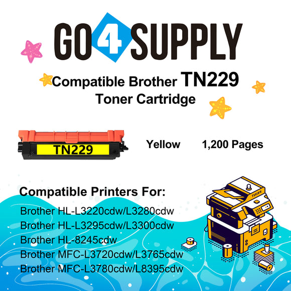 Compatible Brother TN-229 TN229 Yellow Toner Cartridge Used for Brother HL-L3220cdw L3280cdw L3295cdw L3300cdw 8245cdw MFC-L3720cdw L3765cdw L3780cdw L8395cdw Printers