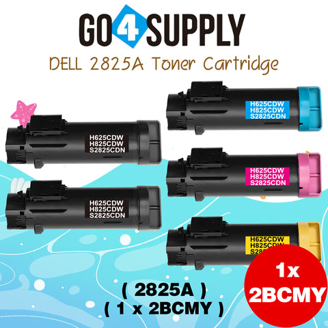 Compatible (BK 3,000 Yield, C/M/Y 2,500 Yield) Dell 2825 set combo Black 593-BBOW N7DWF Cyan 593-BBOX P3HJK Magenta 593-BBOY 5PG7P Yellow 593-BBOZ 3P7C4 Toner Cartridge Replacement for H625cdw H825cdw S2825cdn Printer