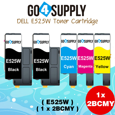 Compatible Combo Set Dell E525W 525 E525 525w to use with Dell E525W Color Laser Printer (Black 593-BBJX, Cyan 593-BBJU, Magenta 593-BBJV, Yellow 593-BBJW, 4-Pack)