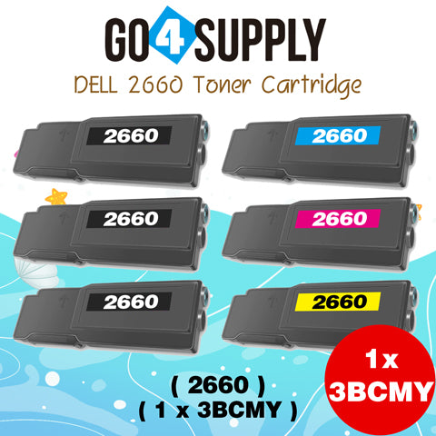 Compatible Dell 2660 set combo Black 593-BBBU 67H2T Cyan 593-BBBT TW3NN Magenta 593-BBBS V4TG6 Yellow 593-BBBR 2K1VC Toner Cartridge Replacement for C2660dn C2665dnf Laser Printer