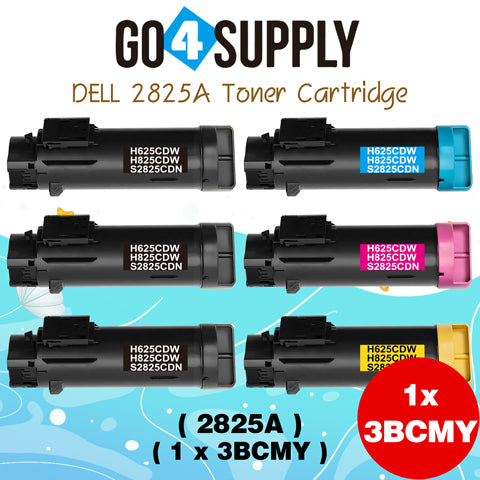 Compatible (BK 3,000 Yield, C/M/Y 2,500 Yield) Dell 2825 set combo Black 593-BBOW N7DWF Cyan 593-BBOX P3HJK Magenta 593-BBOY 5PG7P Yellow 593-BBOZ 3P7C4 Toner Cartridge Replacement for H625cdw H825cdw S2825cdn Printer