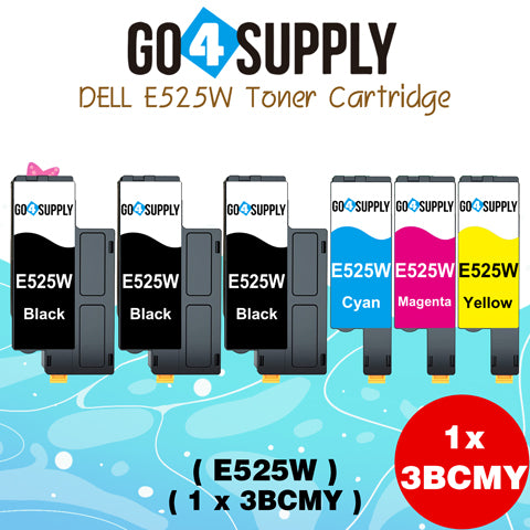 Compatible Combo Set Dell E525W 525 E525 525w to use with Dell E525W Color Laser Printer (Black 593-BBJX, Cyan 593-BBJU, Magenta 593-BBJV, Yellow 593-BBJW, 4-Pack)