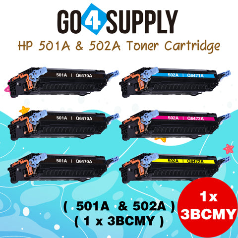 Compatible Combo Set HP 502A Q6470A Q60471A Q6472A Q6473A to use for Color Laserjet 3600n 3600dtn 3800 CP3505 3505n 3505dn 3600 Printers