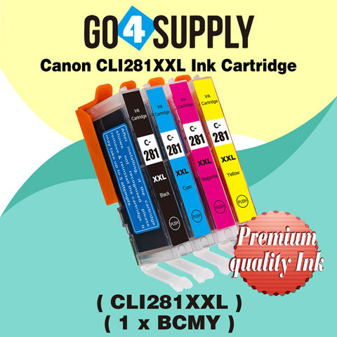 Compatible 4-Color Set (BCMY) Canon CLI281 CLI281XXL CLI-281XXL Ink Cartridge CLI281XL CLI-281XL Used for PIXMA TS702/TR7520/TR8520/TR8620/TS6120/TS6220/TS6320/TS8120/TS8220/TS8320/TS9120/TS9520/TS9521C Printers