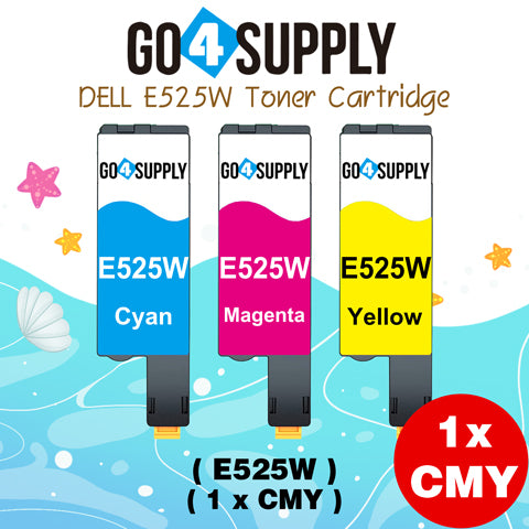 Compatible Combo Set Dell E525W 525 E525 525w to use with Dell E525W Color Laser Printer (Black 593-BBJX, Cyan 593-BBJU, Magenta 593-BBJV, Yellow 593-BBJW, 4-Pack)