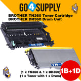 Compatible Kits Combo Brother TN360 TN-360 Toner Unit with DR360 DR-360 Drum Unit Used for Brother HL-2140/ 2150N/ 2170W; MFC-7440N/ 7840W Printer