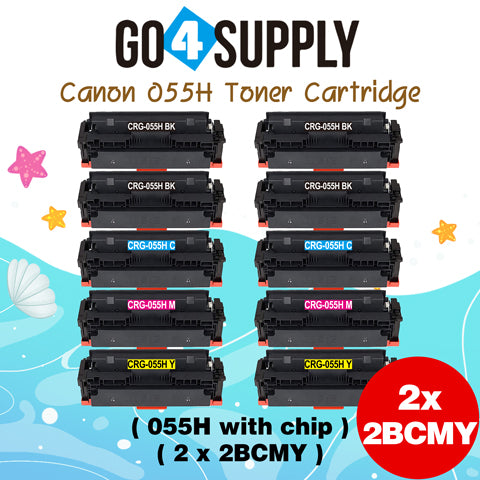 Compatible (High-Yield Page) CANON CRG055H (BCMY, WITH CHIP) Set Combo CRG-055H Toner Cartridge Used for Canon i-SENSYS MF741Cdw;  i-SENSYS MF745Cdw;  i-SENSYS MG743Cx