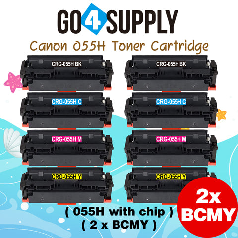 Compatible (High-Yield Page) CANON CRG055H (BCMY, WITH CHIP) Set Combo CRG-055H Toner Cartridge Used for Canon i-SENSYS MF741Cdw;  i-SENSYS MF745Cdw;  i-SENSYS MG743Cx
