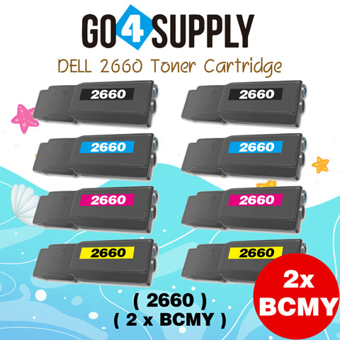Compatible Dell 2660 set combo Black 593-BBBU 67H2T Cyan 593-BBBT TW3NN Magenta 593-BBBS V4TG6 Yellow 593-BBBR 2K1VC Toner Cartridge Replacement for C2660dn C2665dnf Laser Printer