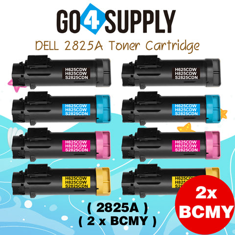 Compatible (BK 3,000 Yield, C/M/Y 2,500 Yield) Dell 2825 set combo Black 593-BBOW N7DWF Cyan 593-BBOX P3HJK Magenta 593-BBOY 5PG7P Yellow 593-BBOZ 3P7C4 Toner Cartridge Replacement for H625cdw H825cdw S2825cdn Printer
