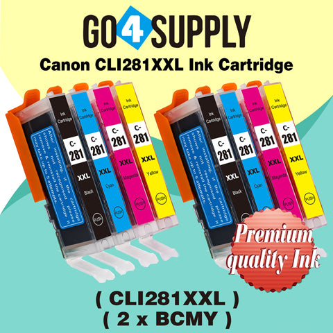 Compatible 4-Color Set (BCMY) Canon CLI281 CLI281XXL CLI-281XXL Ink Cartridge CLI281XL CLI-281XL Used for PIXMA TS702/TR7520/TR8520/TR8620/TS6120/TS6220/TS6320/TS8120/TS8220/TS8320/TS9120/TS9520/TS9521C Printers