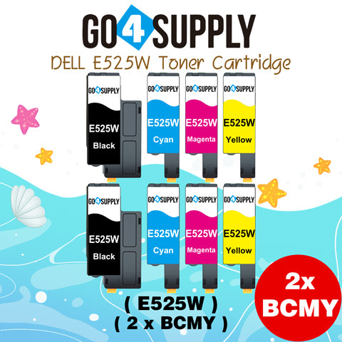 Compatible Combo Set Dell E525W 525 E525 525w to use with Dell E525W Color Laser Printer (Black 593-BBJX, Cyan 593-BBJU, Magenta 593-BBJV, Yellow 593-BBJW, 4-Pack)