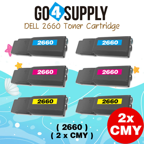 Compatible Dell 2660 set combo Black 593-BBBU 67H2T Cyan 593-BBBT TW3NN Magenta 593-BBBS V4TG6 Yellow 593-BBBR 2K1VC Toner Cartridge Replacement for C2660dn C2665dnf Laser Printer