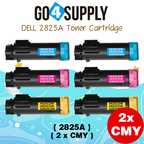 Compatible (BK 3,000 Yield, C/M/Y 2,500 Yield) Dell 2825 set combo Black 593-BBOW N7DWF Cyan 593-BBOX P3HJK Magenta 593-BBOY 5PG7P Yellow 593-BBOZ 3P7C4 Toner Cartridge Replacement for H625cdw H825cdw S2825cdn Printer