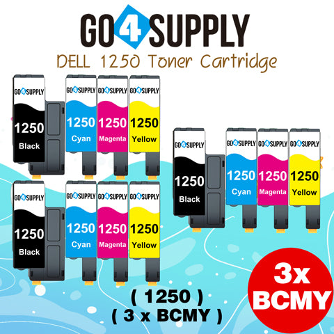 Compatible Dell BCMY Combo Set 1250/810WH/C5GC3/XMX5D/WM2JC Toner Cartridge Replacement for Dell 331-0778/ 331-0777/ 331-0780/ 331-0779 Used for 1250c 1350cnw 1355cn 1355cnw C1760nw C1765nf Printer