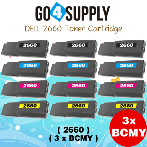 Compatible Dell 2660 set combo Black 593-BBBU 67H2T Cyan 593-BBBT TW3NN Magenta 593-BBBS V4TG6 Yellow 593-BBBR 2K1VC Toner Cartridge Replacement for C2660dn C2665dnf Laser Printer