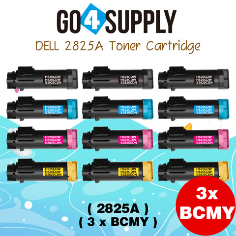 Compatible (BK 3,000 Yield, C/M/Y 2,500 Yield) Dell 2825 set combo Black 593-BBOW N7DWF Cyan 593-BBOX P3HJK Magenta 593-BBOY 5PG7P Yellow 593-BBOZ 3P7C4 Toner Cartridge Replacement for H625cdw H825cdw S2825cdn Printer