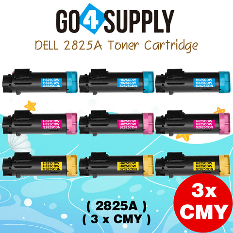 Compatible (BK 3,000 Yield, C/M/Y 2,500 Yield) Dell 2825 set combo Black 593-BBOW N7DWF Cyan 593-BBOX P3HJK Magenta 593-BBOY 5PG7P Yellow 593-BBOZ 3P7C4 Toner Cartridge Replacement for H625cdw H825cdw S2825cdn Printer