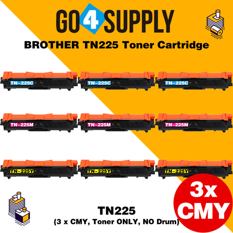 Compatible 3-Color Combo Brother TN225 TN-225 Toner Unit Used for Brother HL-3140CW/ HL-3142CW/ HL-3150CDW/ HL-3152CDW/ HL-3170CDW/ HL-3172CDW/ MFC-9130CW/ MFC-9140CDN/ MFC-9330CDW/ MFC-9340CDW; DCP-9020CDW Printer