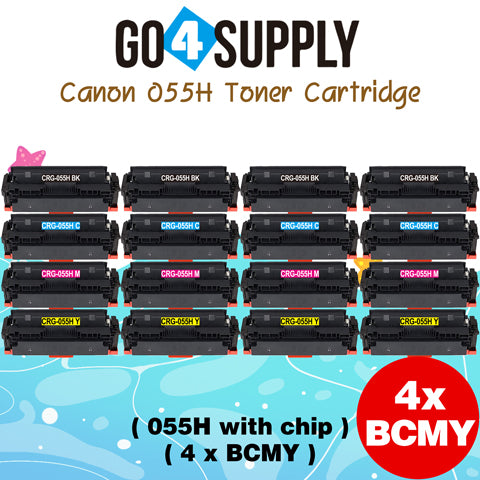 Compatible (High-Yield Page) CANON CRG055H (BCMY, WITH CHIP) Set Combo CRG-055H Toner Cartridge Used for Canon i-SENSYS MF741Cdw;  i-SENSYS MF745Cdw;  i-SENSYS MG743Cx