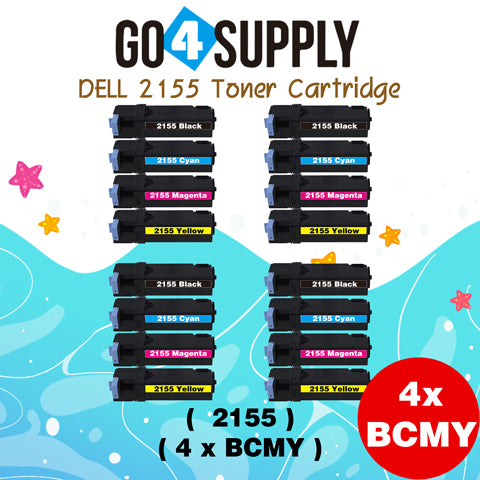 Compatible Dell 2155 Set Combo (BCMY) Toner Cartridge Replacement for 2150cn 2150cdn 2155cn 2155cdn Laser Printer
