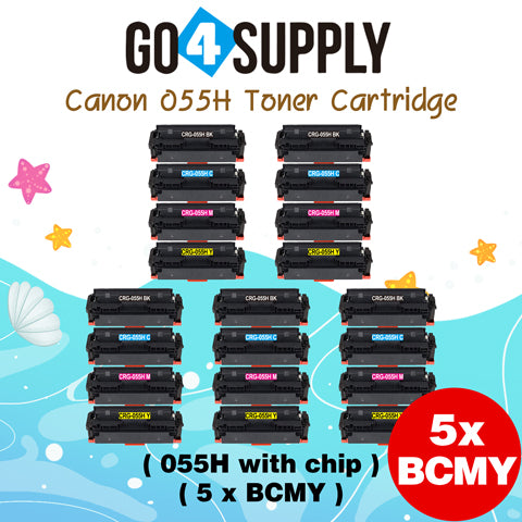 Compatible (High-Yield Page) CANON CRG055H (BCMY, WITH CHIP) Set Combo CRG-055H Toner Cartridge Used for Canon i-SENSYS MF741Cdw;  i-SENSYS MF745Cdw;  i-SENSYS MG743Cx