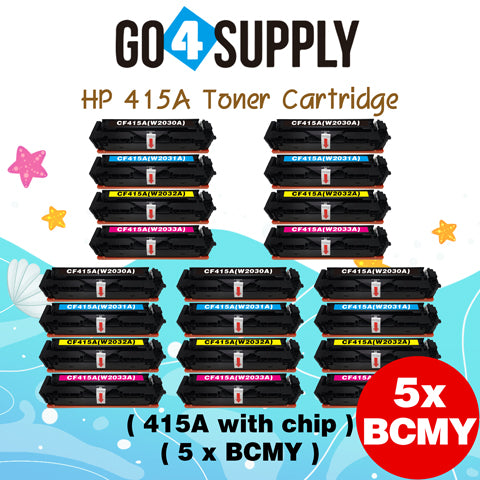 Compatible HP Set Combo W2030A W2031A W2032A W2033A CF415A (BCMY, WITH CHIP) Toner Cartridge Used for Color LaserJet Pro M454dn/M454dw; MFP M479dw/M479fdn/M479fdw/M454nw; Enterprise M455dn/MFP M480f; Color LaserJet Managed E45028