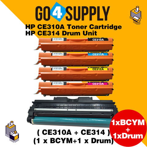 Compatible Set Included Drum Unit HP 310 CE310A CE311A CE312A CE313A Toner Cartridge Used for HP  Laserjet Pro CP1020/ 1021/ 1022/ 1023/ 1025; CP 1026/ 1027/ 1028nw; 100 M175a/b/c/nw/p/q/R; 200 color MFP M275nw/s/t/u Printer