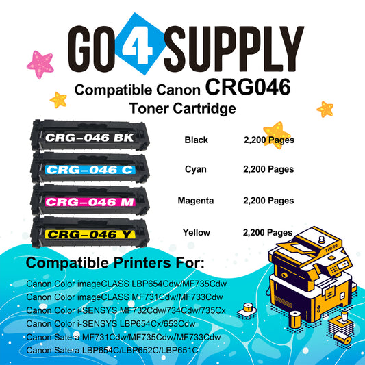 Compatible (Standard-Yield) CANON CRG046 (BCMY) Set Toner Cartridge CRG-046 Used for Color imageCLASS LBP654Cdw/MF735Cdw/MF731Cdw/MF733Cdw; Color i-SENSYS LBP654Cx/653Cdw/MF732Cdw/734Cdw/735Cx; Satera MF731Cdw/LBP654C/LBP652C/LBP651C/MF735Cdw/MF733Cdw
