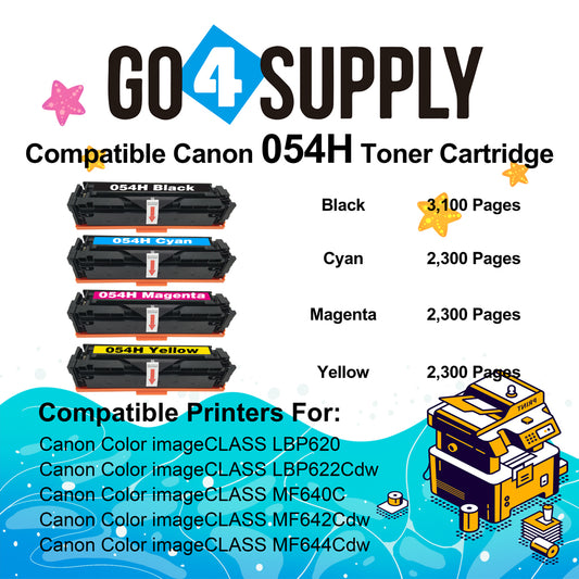 Compatible CANON Set Combo CRG054H (BCMY) Toner Cartridge CRG-054H Used for i-SENSYS LBP621Cw/LBP623Cw/MF641Cw/MF643Cdw/MF645Cx; Color imageCLASS MF642Cdw/MF641Cw/MF644Cdw/LBP622Cdw