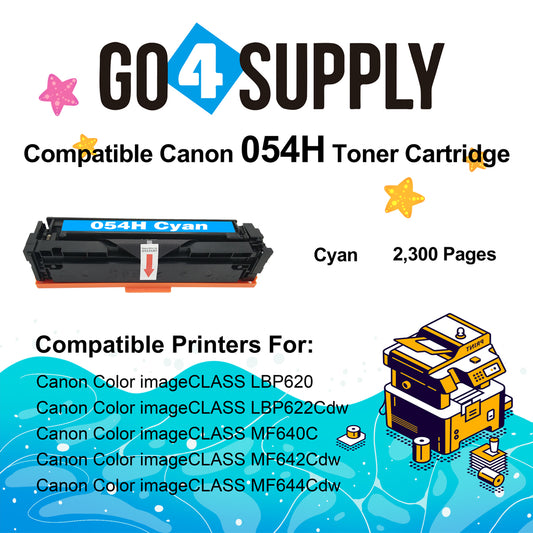 Compatible CANON Cyan CRG054H Toner Cartridge CRG-054H Used for i-SENSYS LBP621Cw/LBP623Cw/MF641Cw/MF643Cdw/MF645Cx; Color imageCLASS MF642Cdw/MF641Cw/MF644Cdw/LBP622Cdw