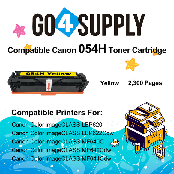Compatible CANON Yellow CRG054H Toner Cartridge CRG-054H Used for i-SENSYS LBP621Cw/LBP623Cw/MF641Cw/MF643Cdw/MF645Cx; Color imageCLASS MF642Cdw/MF641Cw/MF644Cdw/LBP622Cdw