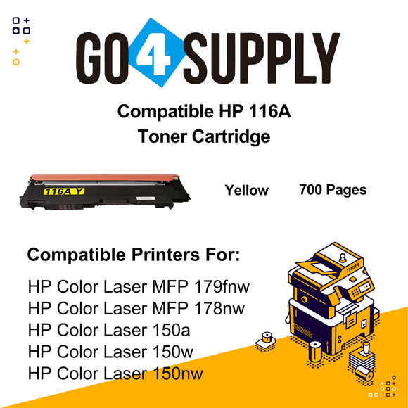 Compatible Yellow HP 116A W2062A Toner Cartridge Used for HP Color Laser MFP 179fnw/ 178nw; Color Laser 150a/ 150w/ 150nw Printer