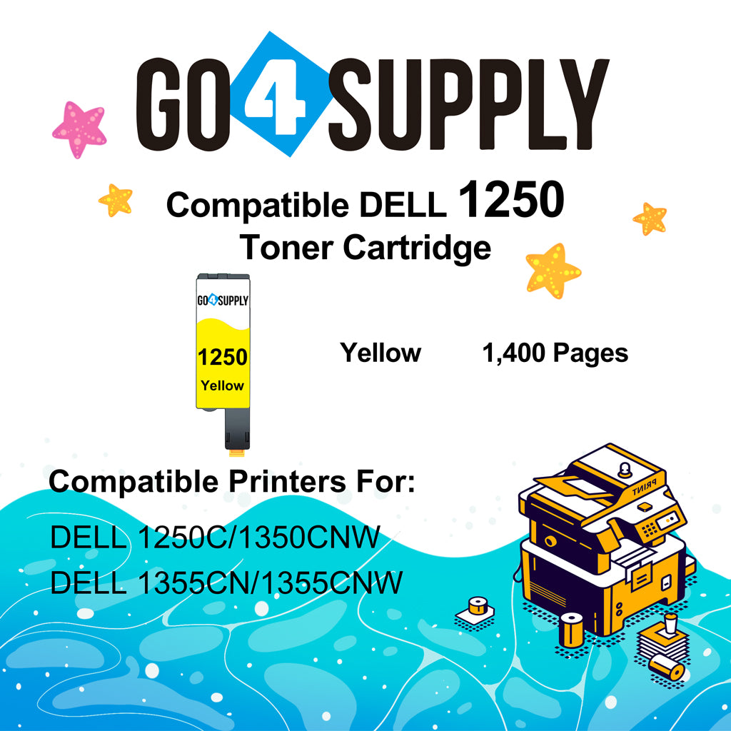 Compatible Yellow Dell 1250/WM2JC Toner Cartridge Replacement for Dell 331-0779 Used for 1250c 1350cnw 1355cn 1355cnw C1760nw C1765nf Printer