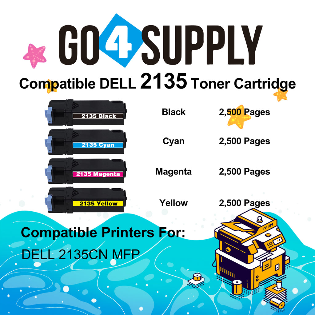 Compatible Dell 2135 set combo 330-1389 Black 330-1390 Cyan 330-1391 Yellow 330-1392 Magenta Toner Cartridge Replacement for 2135CN 2130CN Laser Printer