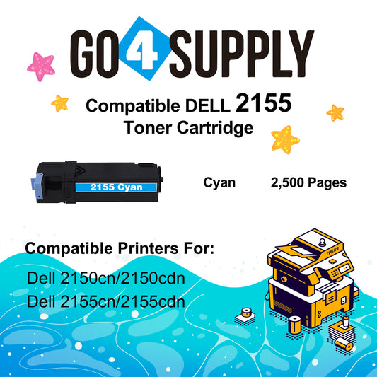 Compatible Dell 2155 Cyan Toner Cartridge Replacement for 2150cn 2150cdn 2155cn 2155cdn Printer