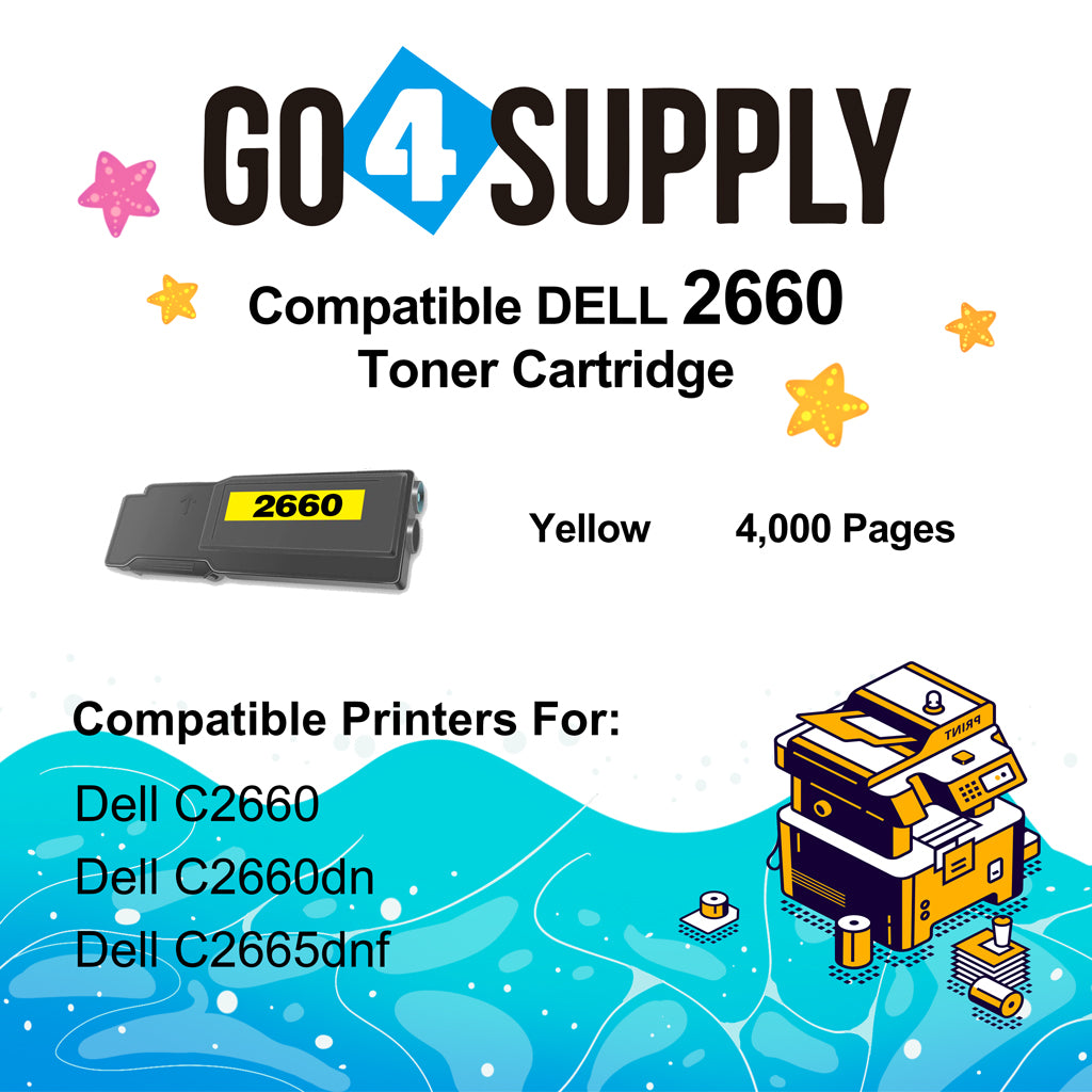 Compatible Dell 2660 Yellow 593-BBBR 2K1VC Toner Cartridge Replacement for C2660dn C2665dnf Printer